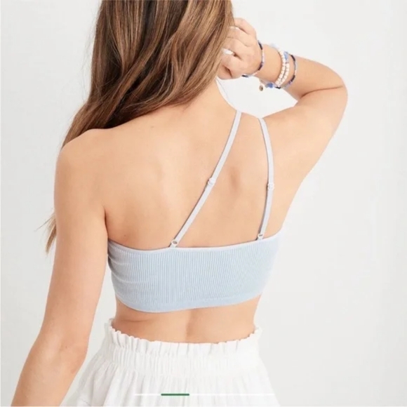 🩵AERIE SEAMLESS RIBBED ONE SHOULDER CROP TOP SIZE M - Picture 2 of 5